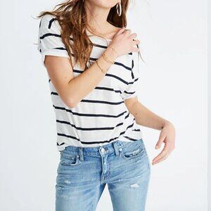 ♡ Madewell Whisper Cotton Crewneck Tee in Creston Stripe, Size XS